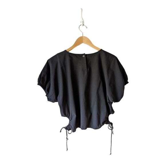 Madewell NWT Poplin Puff-Sleeve Side Cinch Cutout  Top sz XS in‎ Black - Picture 8 of 13